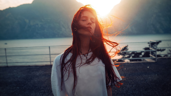 Morning Time Girl Hairs In Face Closed Eyes Outdoor 4k Wallpaper