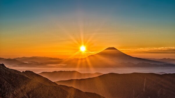 Mount Fuji Morning Sun Rising 8k Wallpaper