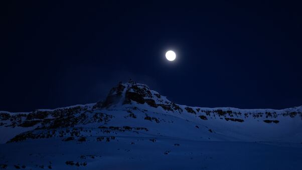 Mountain Covered With Snow Moon 4k Wallpaper