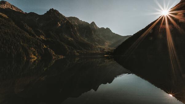 Mountain Landscape Dawn Lake Reflection 5k Wallpaper