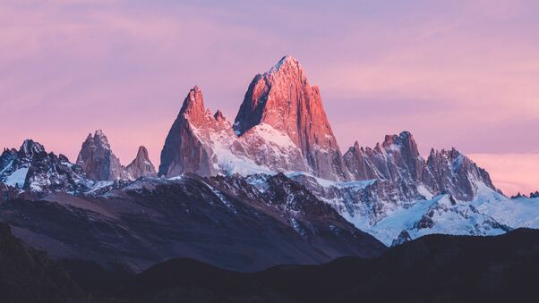 Mountain Range With Pink Sky 5k Wallpaper