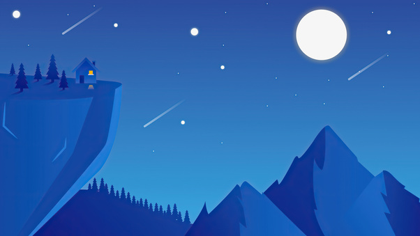 Mountain Space Shooting Stars Minimal 4k Wallpaper