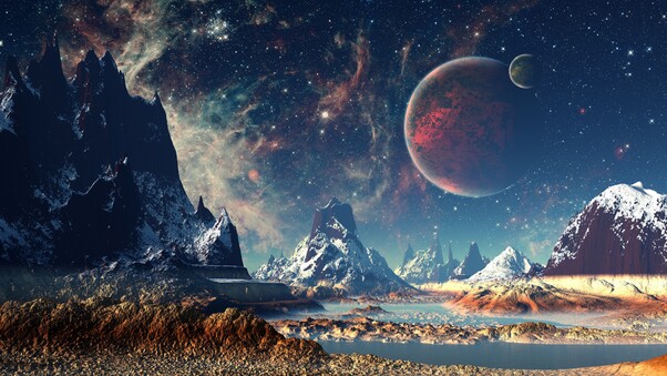 Mountains Stars Space Planets Digital Art Artwork 4k Wallpaper
