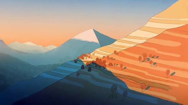 Mountains Sunset Near Time Illustration 5k Wallpaper