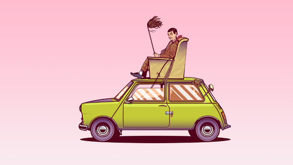 Mr Bean Sitting On Top Of His Car Vector Art Wallpaper