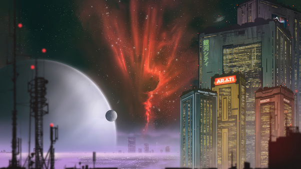 Nebula City Scifi 4k Wallpaper