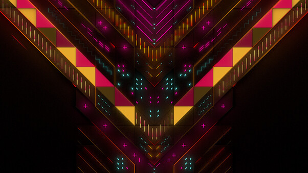 Neon Abstract Geometry Digital Art Wallpaper
