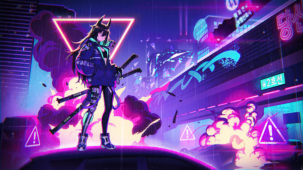 Neon Cyber City Cat Girl 4k Wallpaper