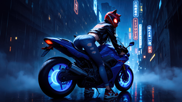 Neon Cyberpunk Bike Girl Raw And Powerful (3000x2000) Resolution Wallpaper
