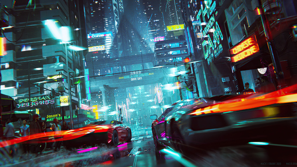 Neon Cyberpunk City Car Racing 4k Wallpaper