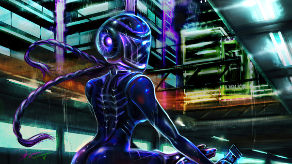 Neon Glow Biker Cyberpunk 4k Wallpaper