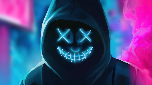 Neon Guy Mask Smiling 4k Wallpaper
