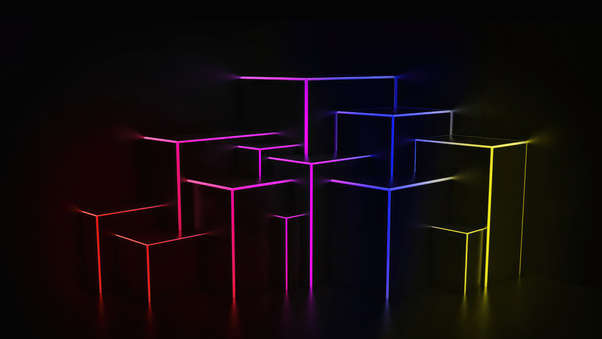 Neon Light Cubes 4k Wallpaper