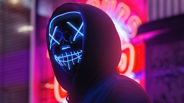 Neon Mask Boy City 4k Wallpaper