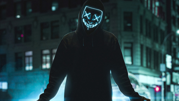 Neon Mask Guy Street 4k Wallpaper