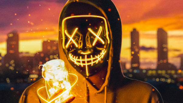 Neon Mask Guy With Light Cube Wallpaper