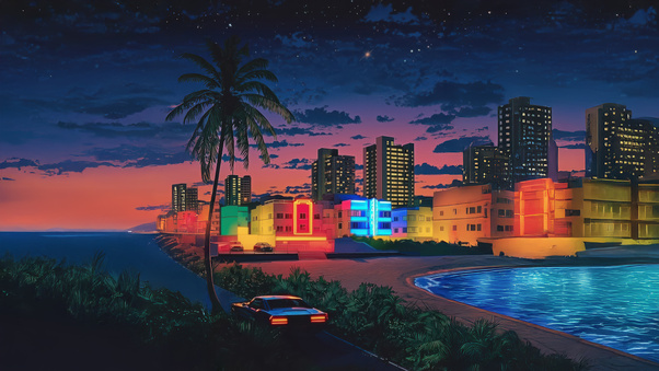 Neon Nights Retro Paradise (1280x720) Resolution Wallpaper