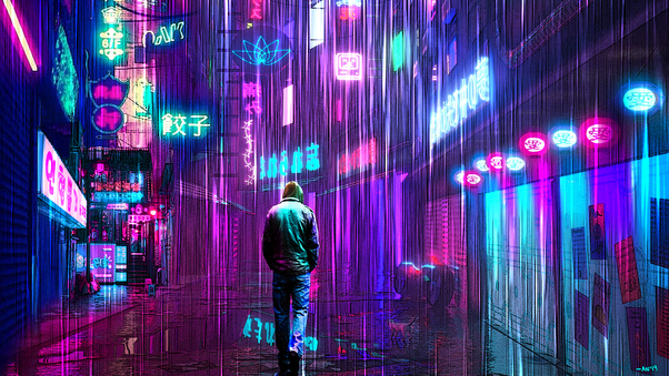 Neon Rainy Lights Cyberpunk 5k Wallpaper