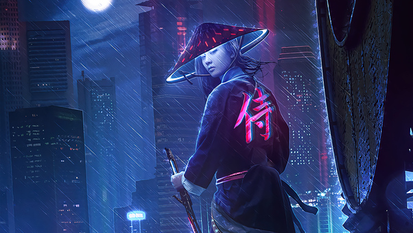 Neon Samurai Girl 4k Wallpaper
