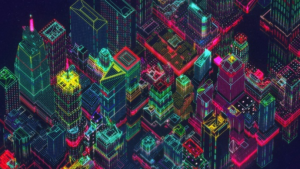 Neon Synthwave Buildings Wallpaper