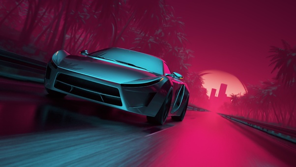 Neon Synthwave Sport Car, HD Artist, 4k Wallpapers, Images, Backgrounds