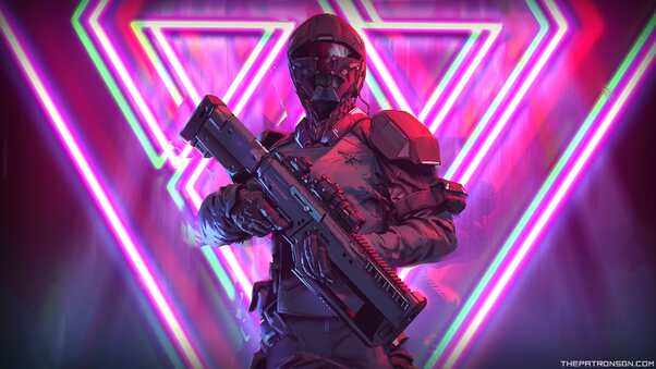 Neon Weapon Soldier Science Fiction 4k Wallpaper