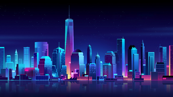 New York Buildings City Night Minimalism Wallpaper