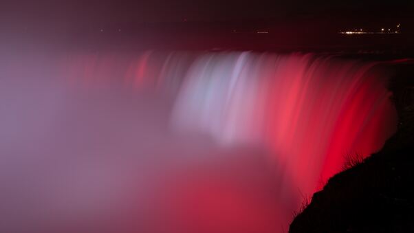 Niagara Falls Waterfall Red Backlight 5k Wallpaper