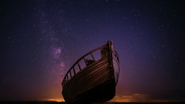 Night Boat Sky Stars 5k Wallpaper