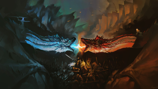 Night King And Khaleesi Fighting With Dragons Artwork Wallpaper