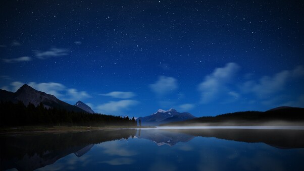 Night Landscape Mountains Reflection Wallpaper