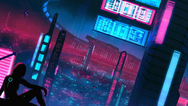 Night Neon Alone Girl Cyberpunk 5k Wallpaper