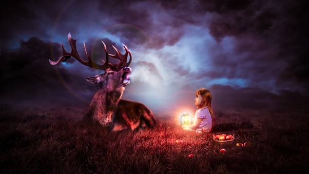 Night Sky Deer Fantasy 8k Wallpaper