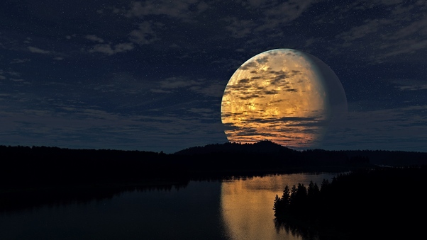 Night Sky Moon River Reflection Wallpaper