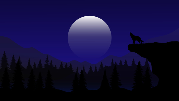 Night Wolf Howling Minimal 4k Wallpaper