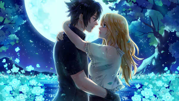 Noctis And Stella From Final Fantasy XV Under The Moon Wallpaper