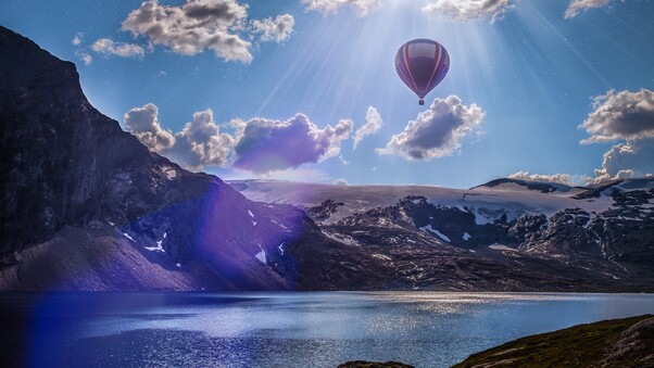 Norway Lake Landscape Air Balloon 5k Wallpaper