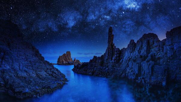Ocean Rocks Blue Sky Wallpaper