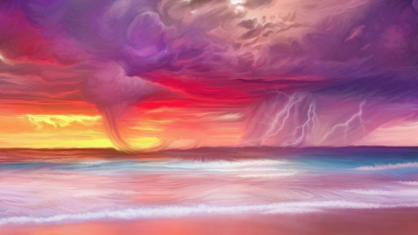 Ocean Storm Sea Painting Wallpaper