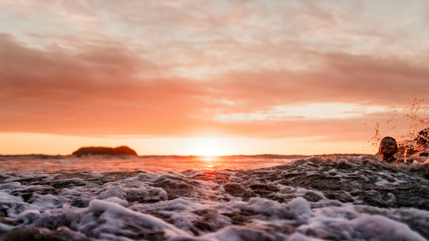 Ocean Sunset With Waves (2560x1024) Resolution Wallpaper