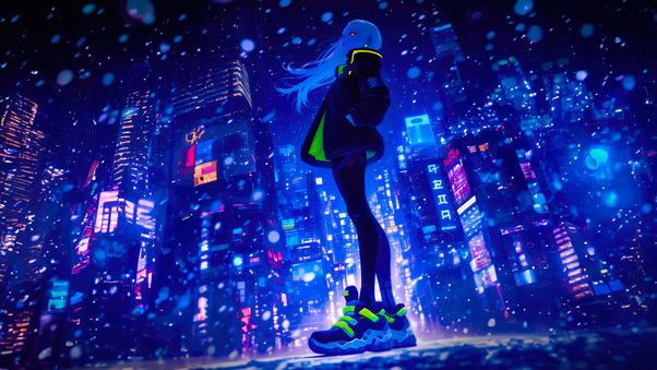 Octane Blizzard Girl In City Scifi Blue Hour Wallpaper
