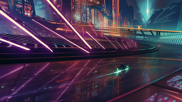 On My Way Neon Rider Scifi Wallpaper