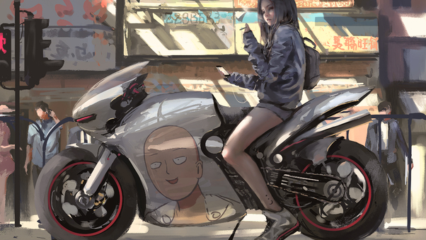 One Punch Man Anime Girl On Bike Wallpaper