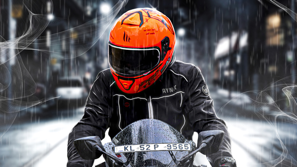 Orange Helmet Biker 4k Wallpaper