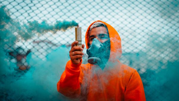 Orange Hoodie Guy With Smoke Wallpaper