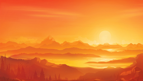 Orange Landscape Morning Minimal 5k Wallpaper