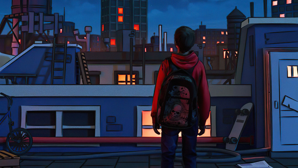 Out Of My Mind Boy With Backpack In Back 5k Wallpaper
