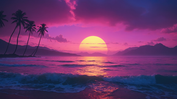 Palm Synthwave Waves Wallpaper
