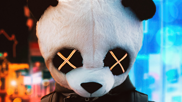 Panda Glowing Eyes City 5k Wallpaper