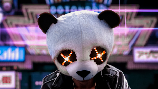 Panda Glowing Eyes Mask 4k Wallpaper